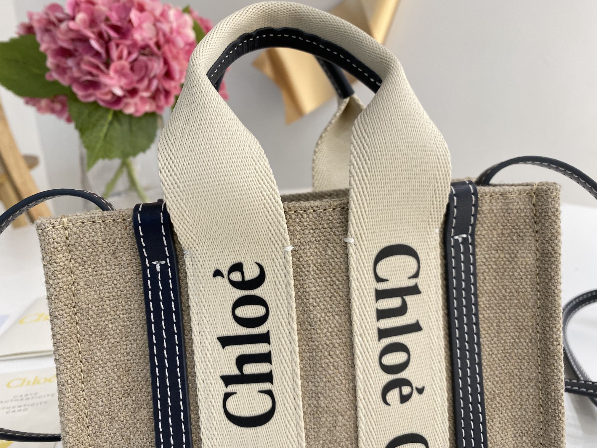 Chloe Mini Woody Tote Bag In Linen